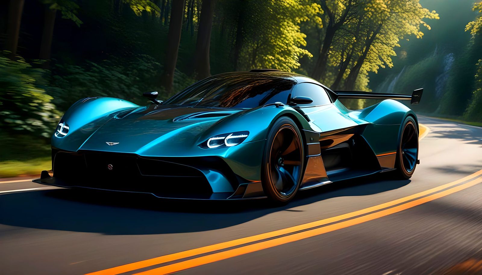 Neon Aston Martin Valkyrie Races Mountain Road
