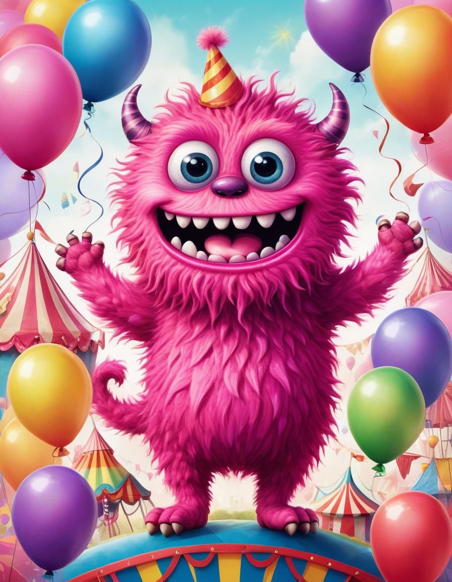Adorable Pink Monster in Circus Scene