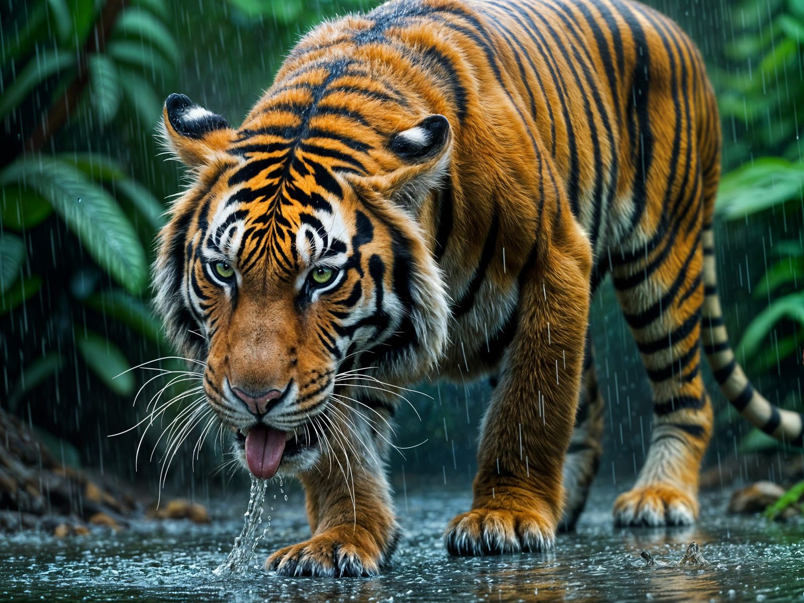 Powerful Tiger Drinks from Rainforest Pool