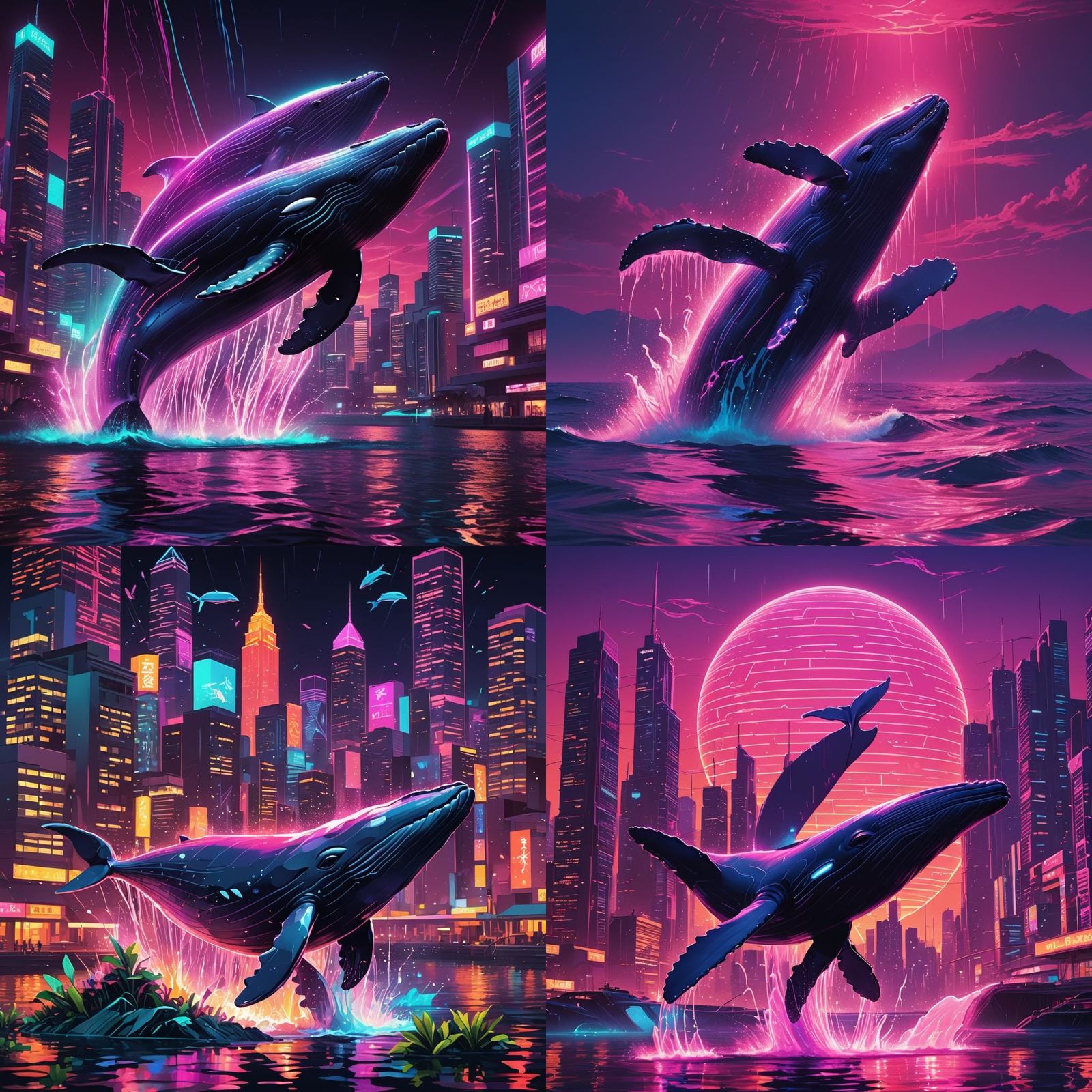Synthwave Whale in Neon Retro Style