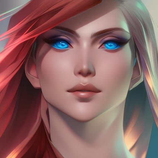 Hyperrealistic Portrait with Color-Blocked Hair