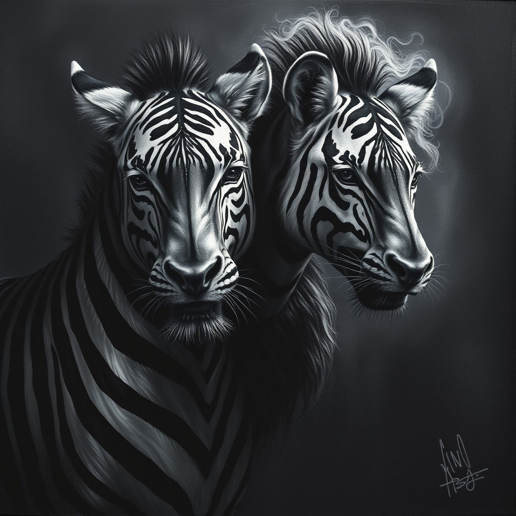Harmonious Zebra and Giraffe Fusion in Black
