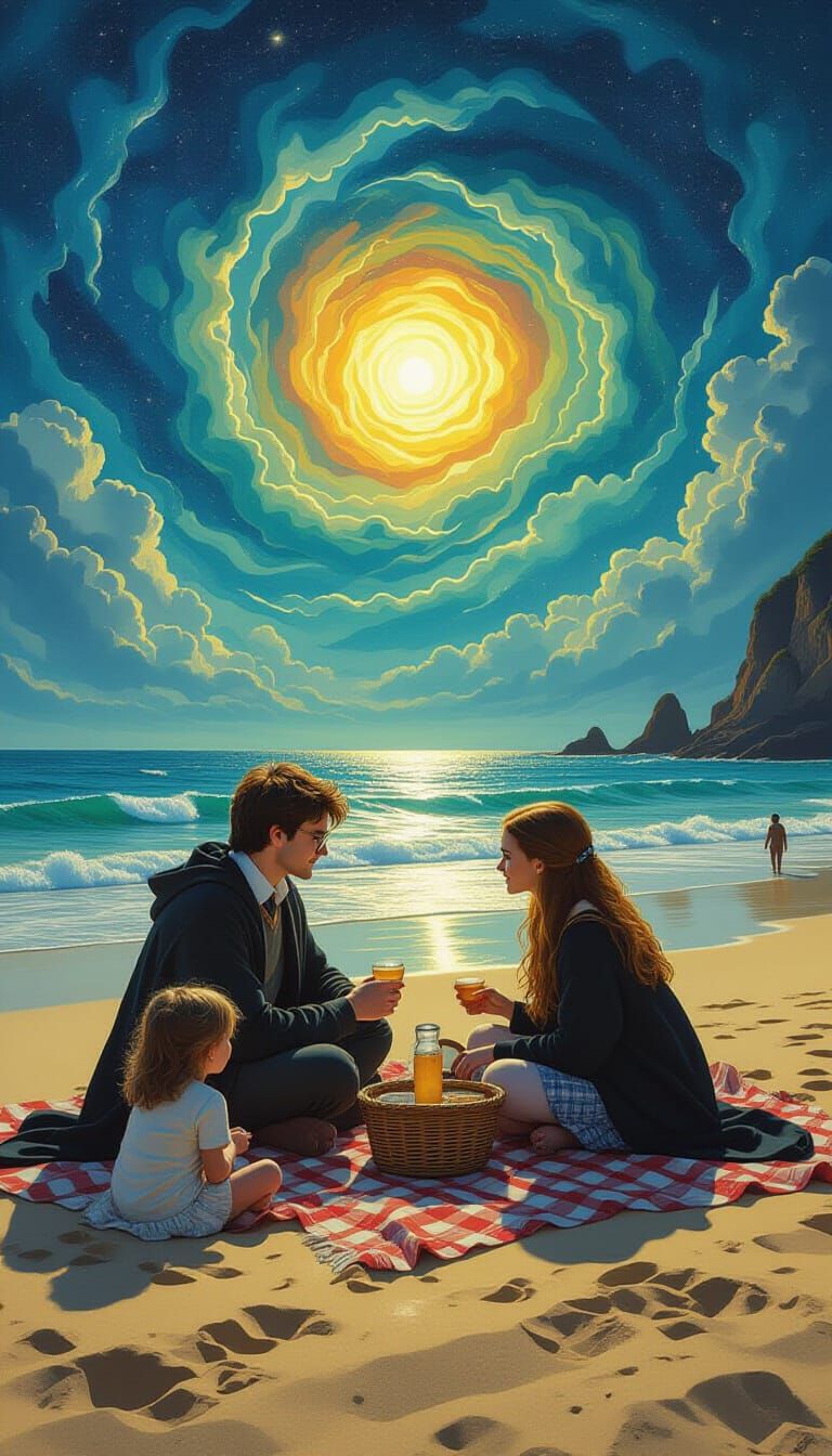 Harry Potter Family Picnic in Dali-esque Landscape