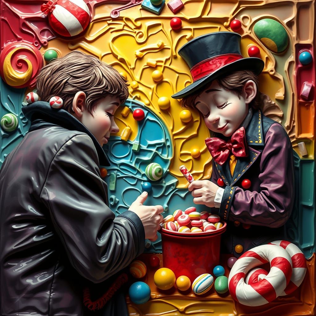 Whimsical Oliver Twist Candyland Scene in Hyperrealistic Sty...