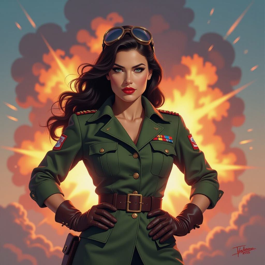 Night Witch WW2 Pilot in Explosive Splash Art