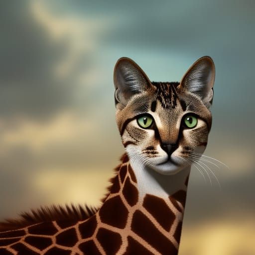 Cat Giraffe in Detailed Matte Painting