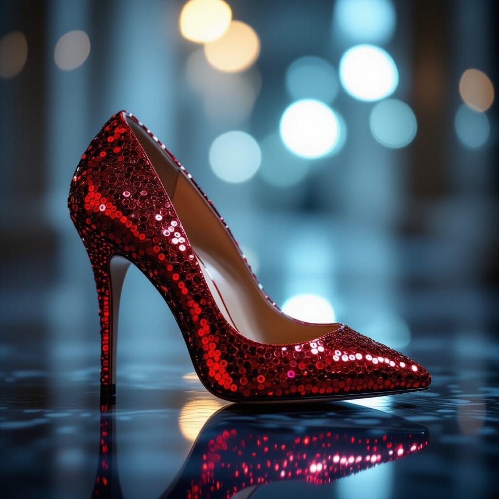 Hyperrealistic Red Sequin High Heel Shoe