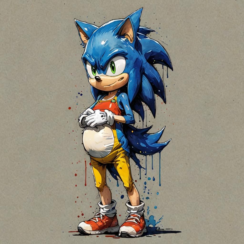 Pregnant Sonic: Watercolor Painting at Dawn