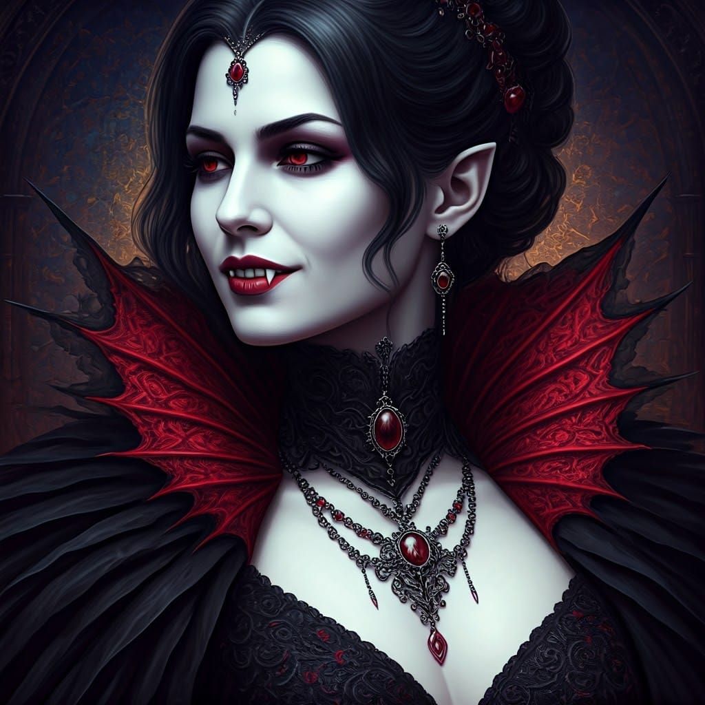 Gothic Vampire Portrait in Hyperrealistic Style