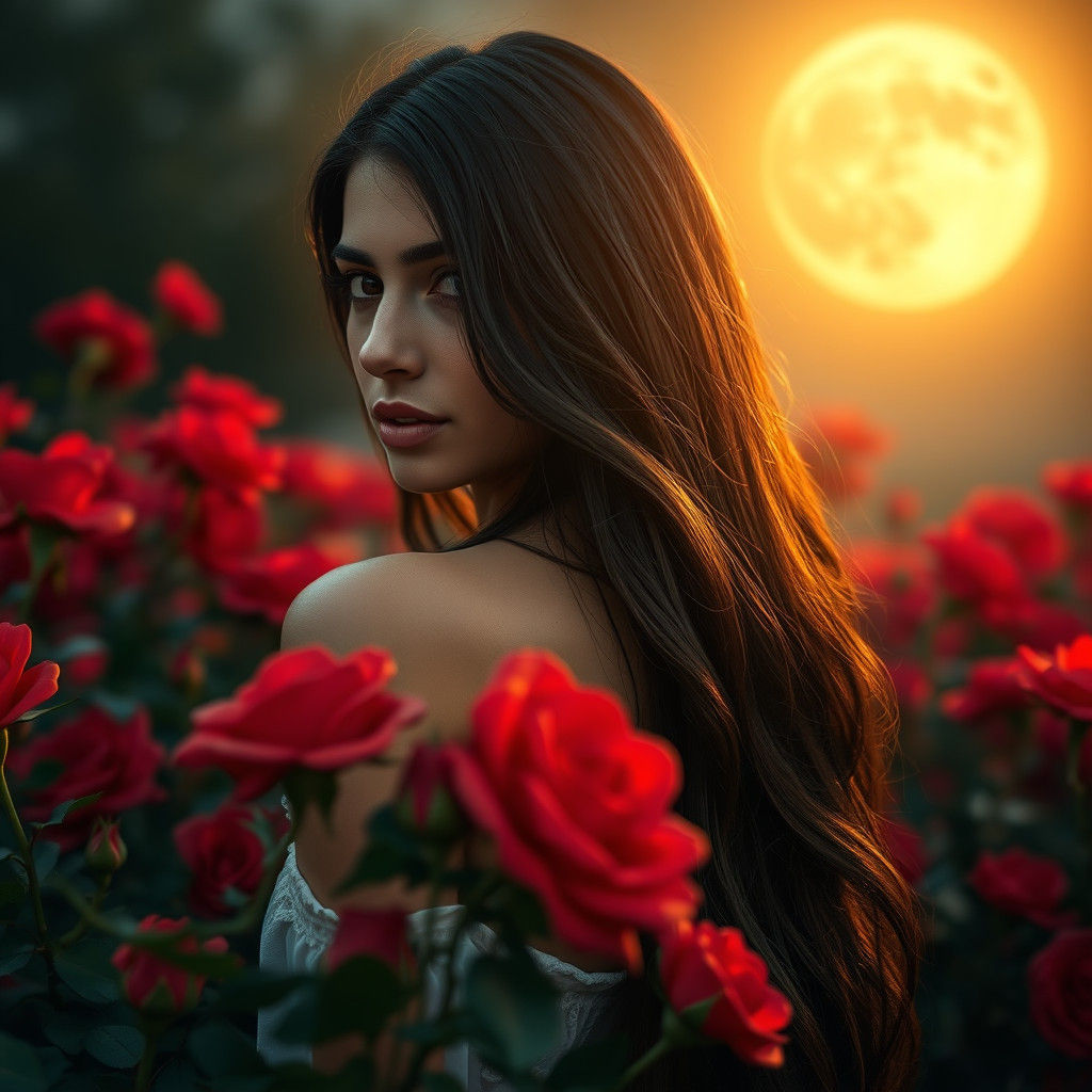 Spanish Girl in Roses Bathed in Moonlight