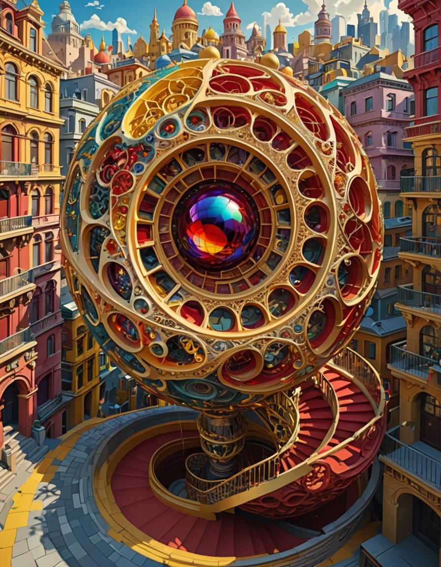 Abstract Fractal Sphere with Golden Spiral and Heart