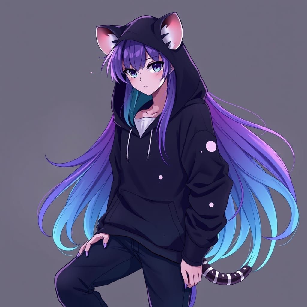 Ethereal Transmasc Hybrid with Vibrant Purple Hair and Noctu...