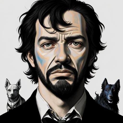 Man and Dog in Hand-Drawn Geometric Pop Art