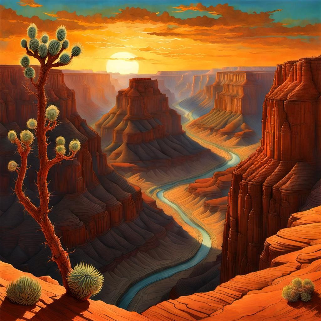 Sunset Canyon Vista with Desert Flora