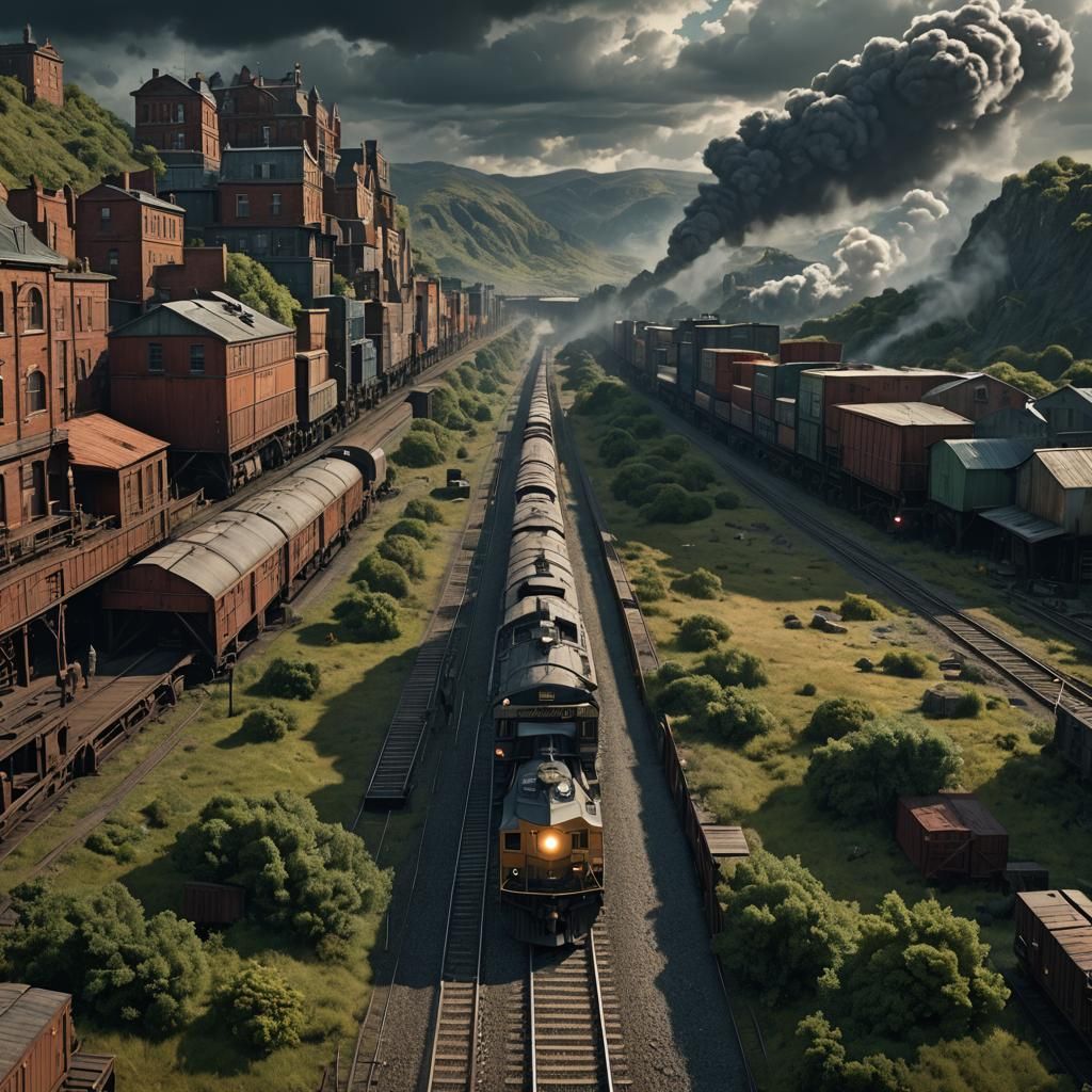 Dramatic Freight Train Digital Matte Painting