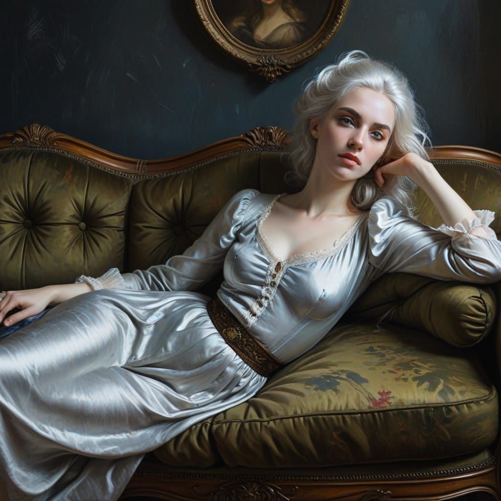 Ethereal Beauty on Victorian Sofa