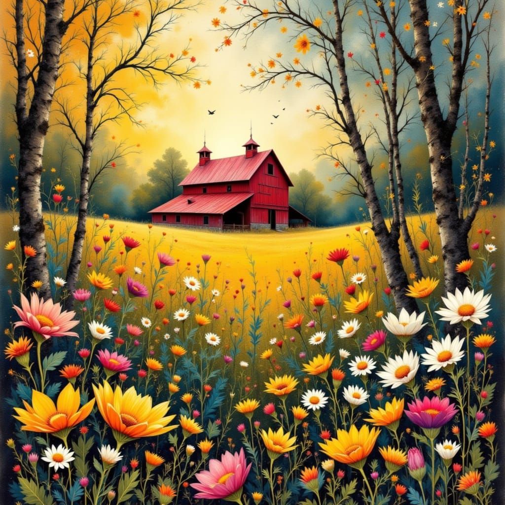 Elegant Medieval-Inspired Farm Scene on Tapestry