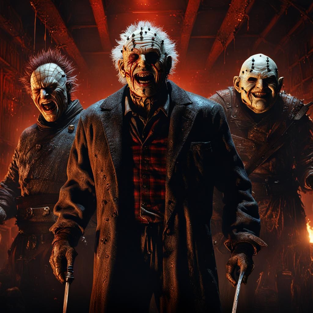 Pinhead, Freddy, and Leatherface Laughing: Detailed Matte Pa...