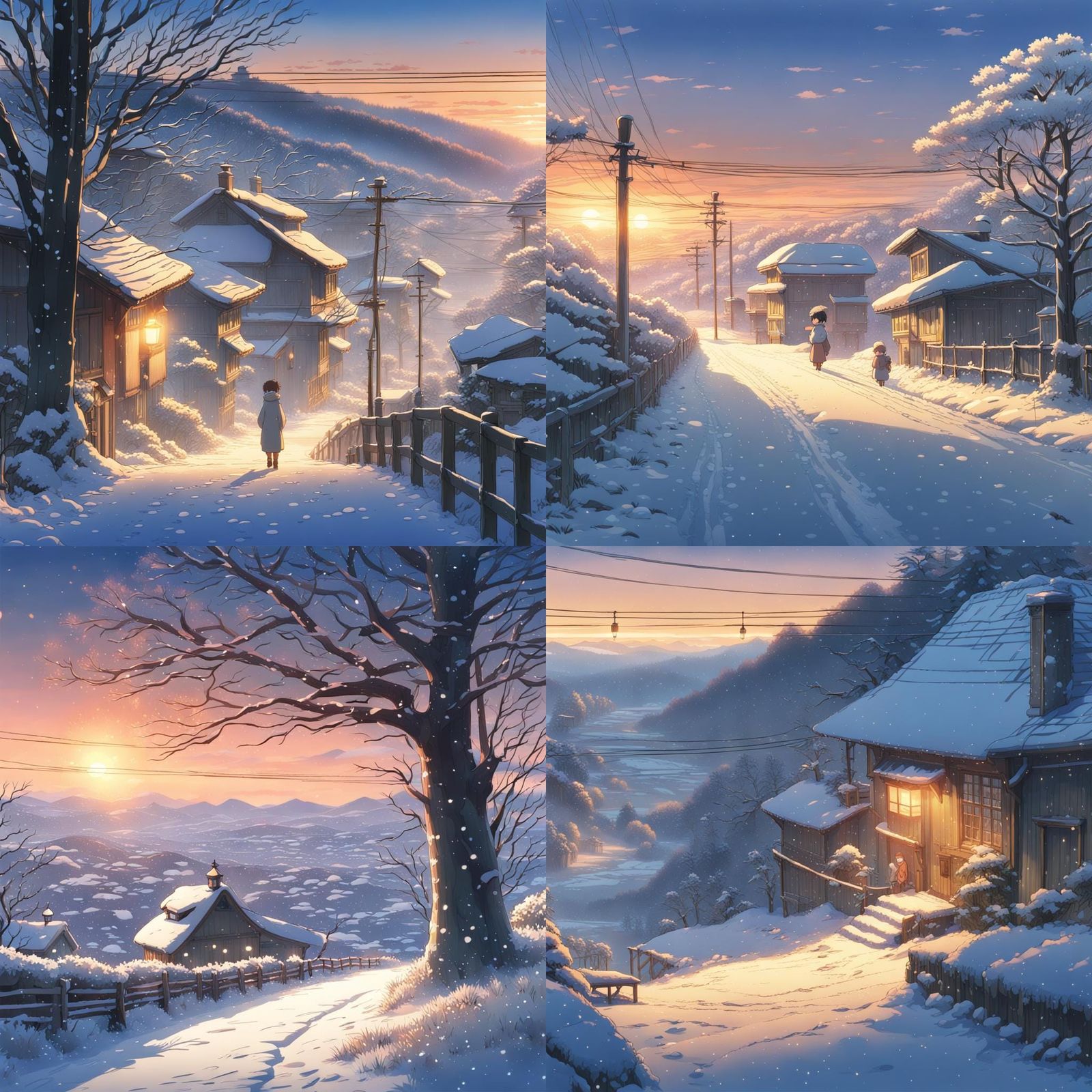 Snowy New Year's Dawn in Anime Style