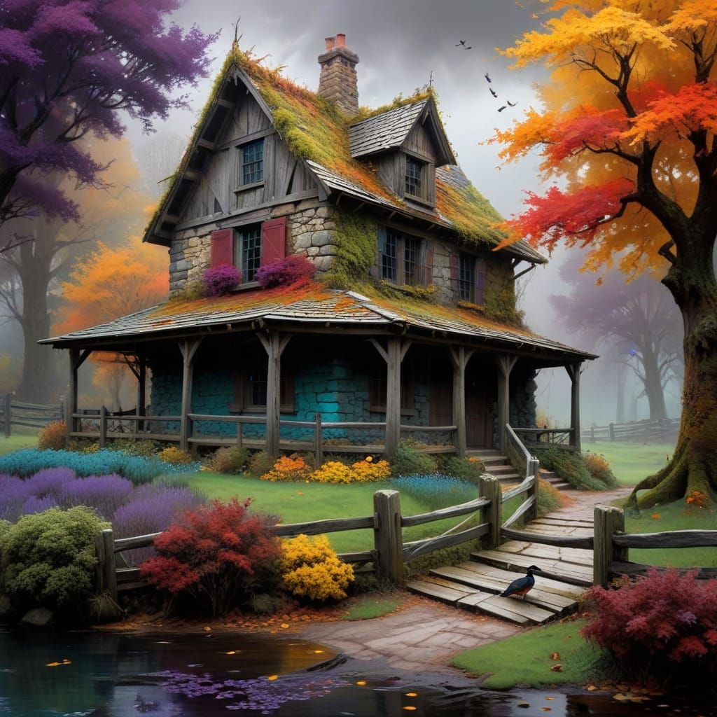 Medieval Mansion in Autumnal Twilight