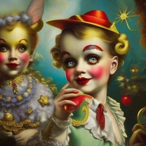 Clown and Rabbit Mischief in Golden Age Style