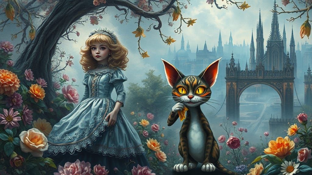 Alice in Wonderland Meets Cheshire Cat: Impasto Painting