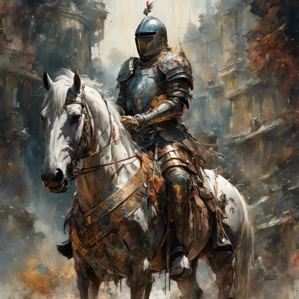 Armored Knight on Horse in Watercolor Style