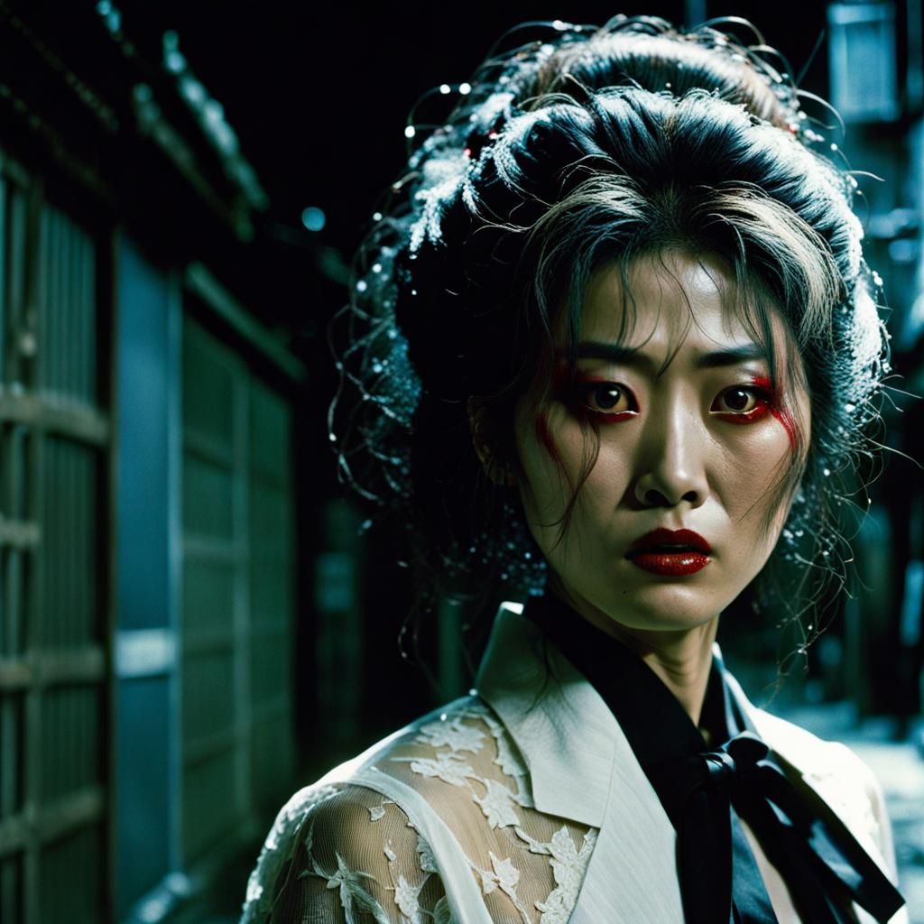 Creepy Girl in Alley with Neon Highlights