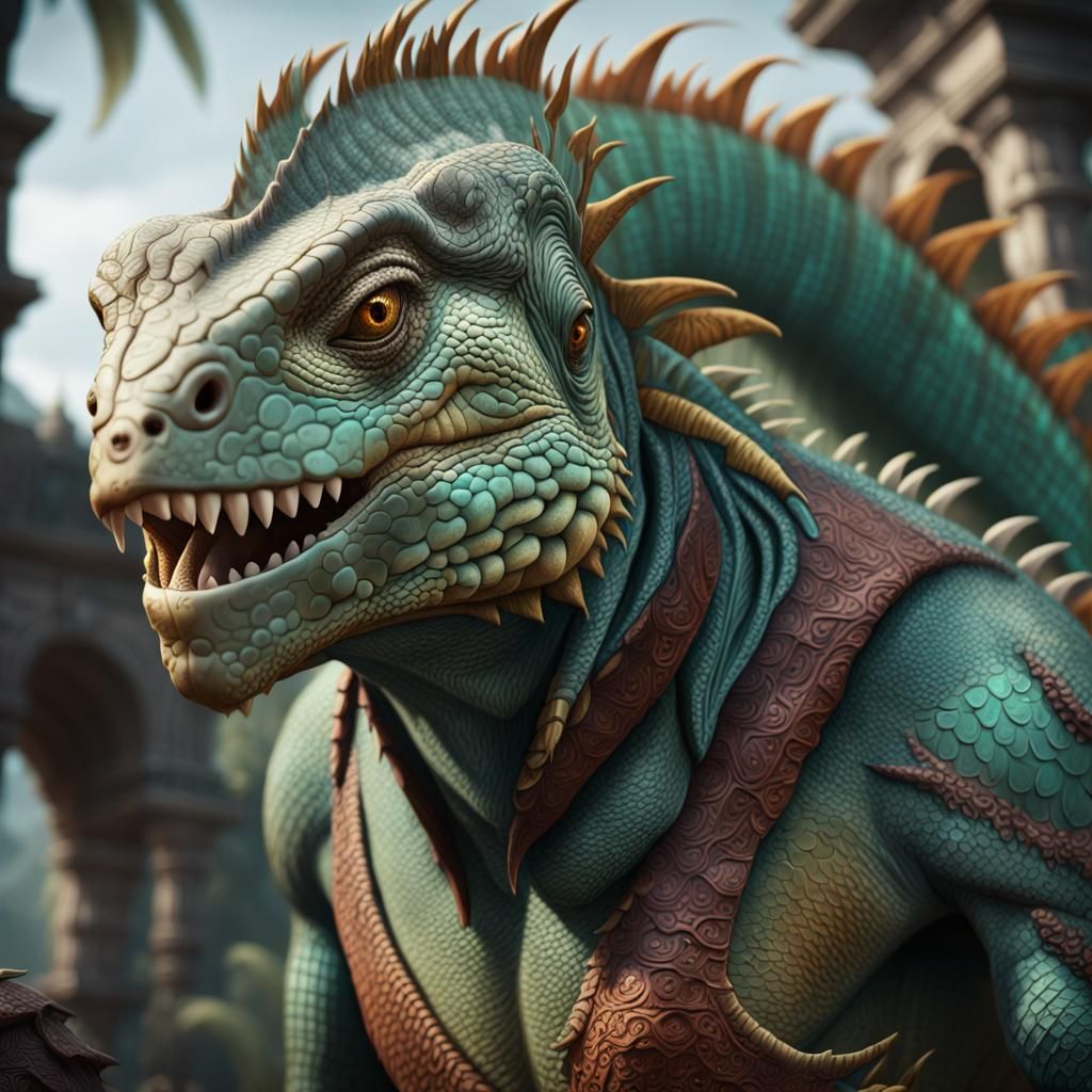 Demonic Iguana Men in Detailed Matte Painting