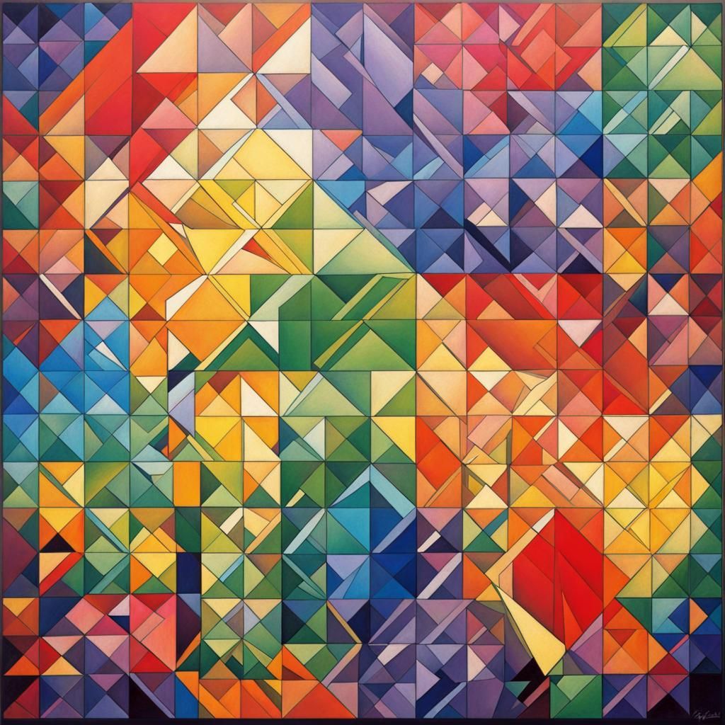 Rainbow Geometric Tiles in Abstract Cubism Style
