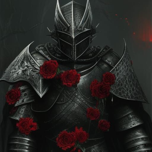 Gothic Black Knight in Crimson Rose Garden