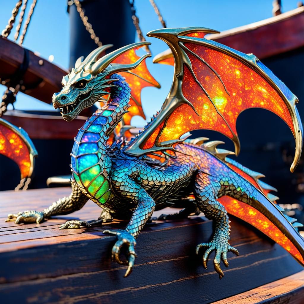 Iridescent Fire Opal Dragon on Pirate Ship