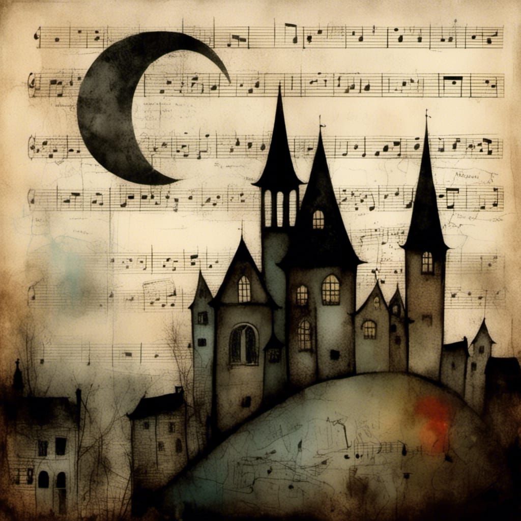 Charming Medieval Town Collage with Charcoal and Ink