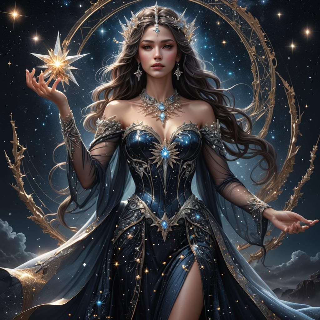 Sparkling Star Goddess in a Night Galaxy