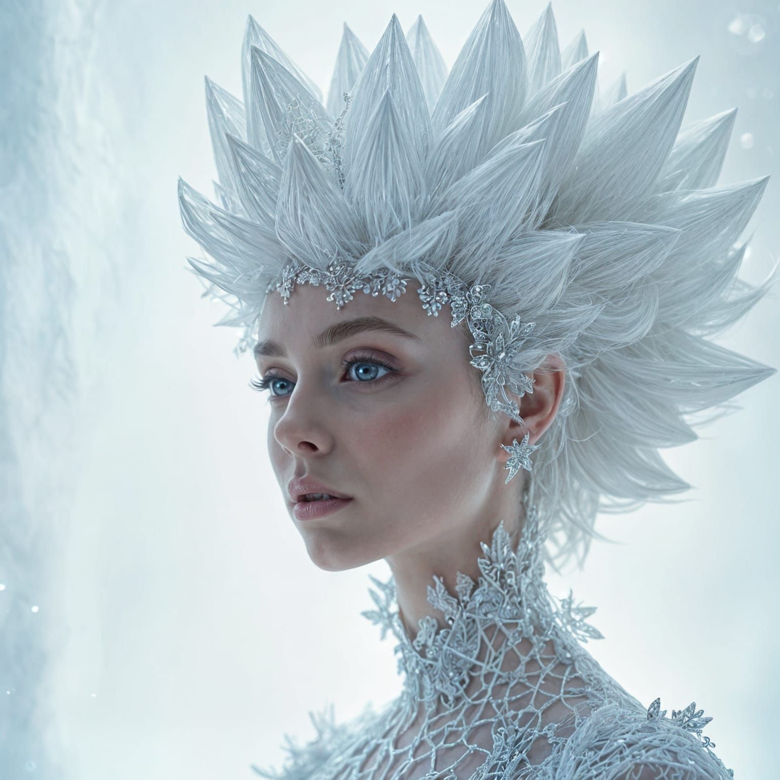 Woman with Crystalline White Geometric Hairstyle