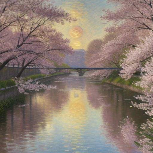 Wolf by Cherry Blossom Trees: Impasto Digital Painting