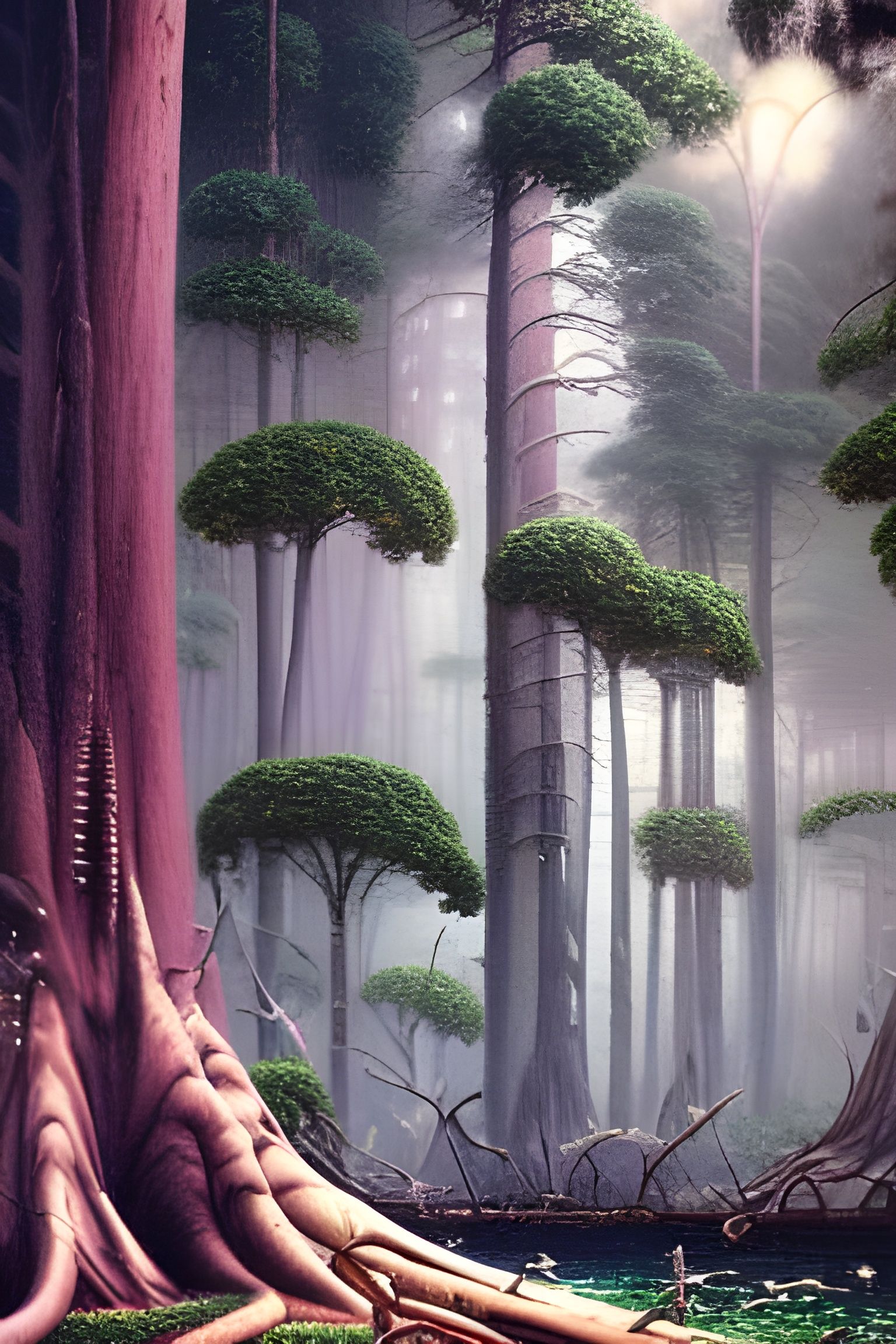 Forest with giant trees - The giant forest of Kashyyyk, ancient gigantic trees majectic trees beautiful intricate detail...
