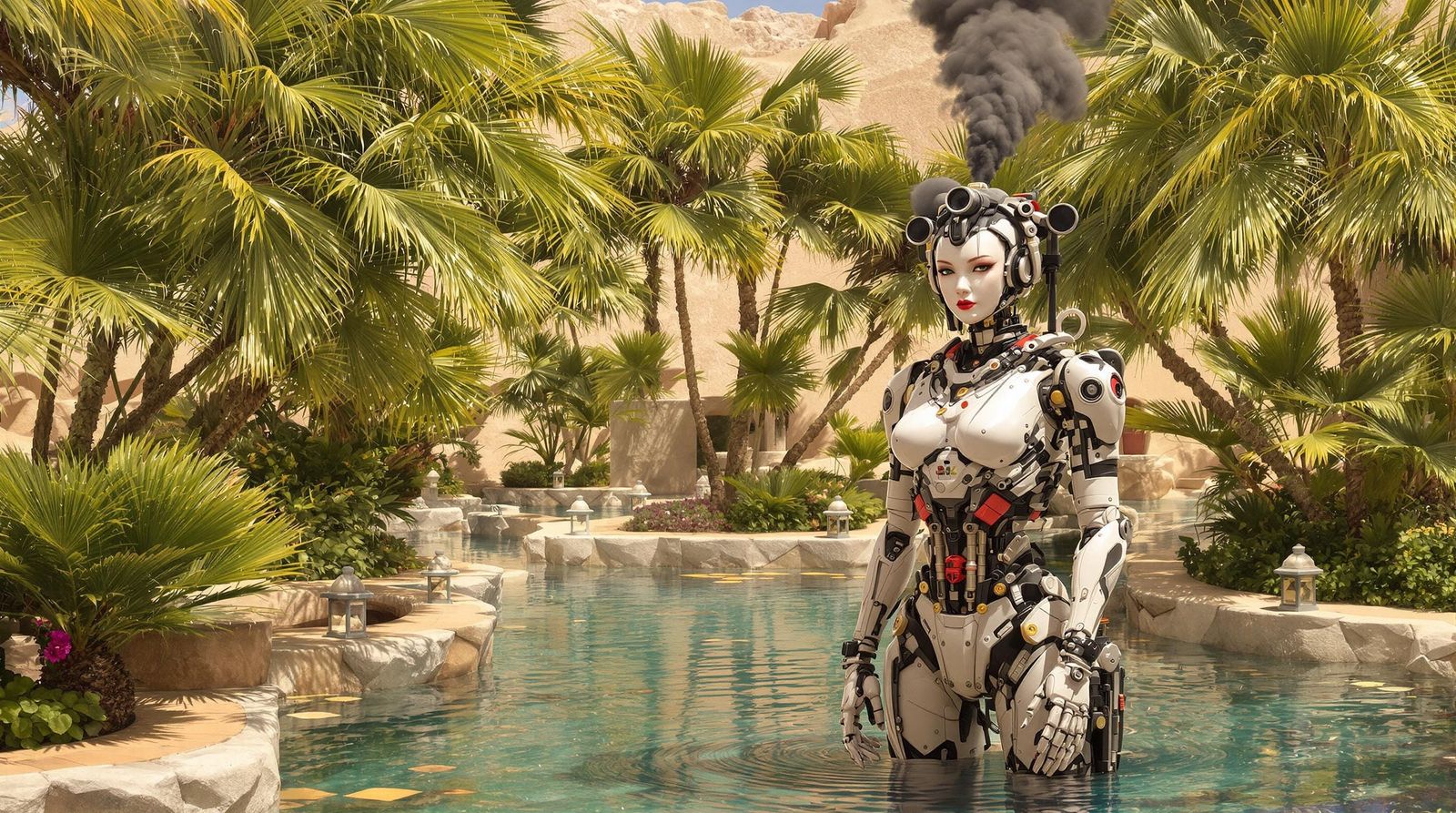 Cyberpunk Geisha Emerges from Industrial Wasteland