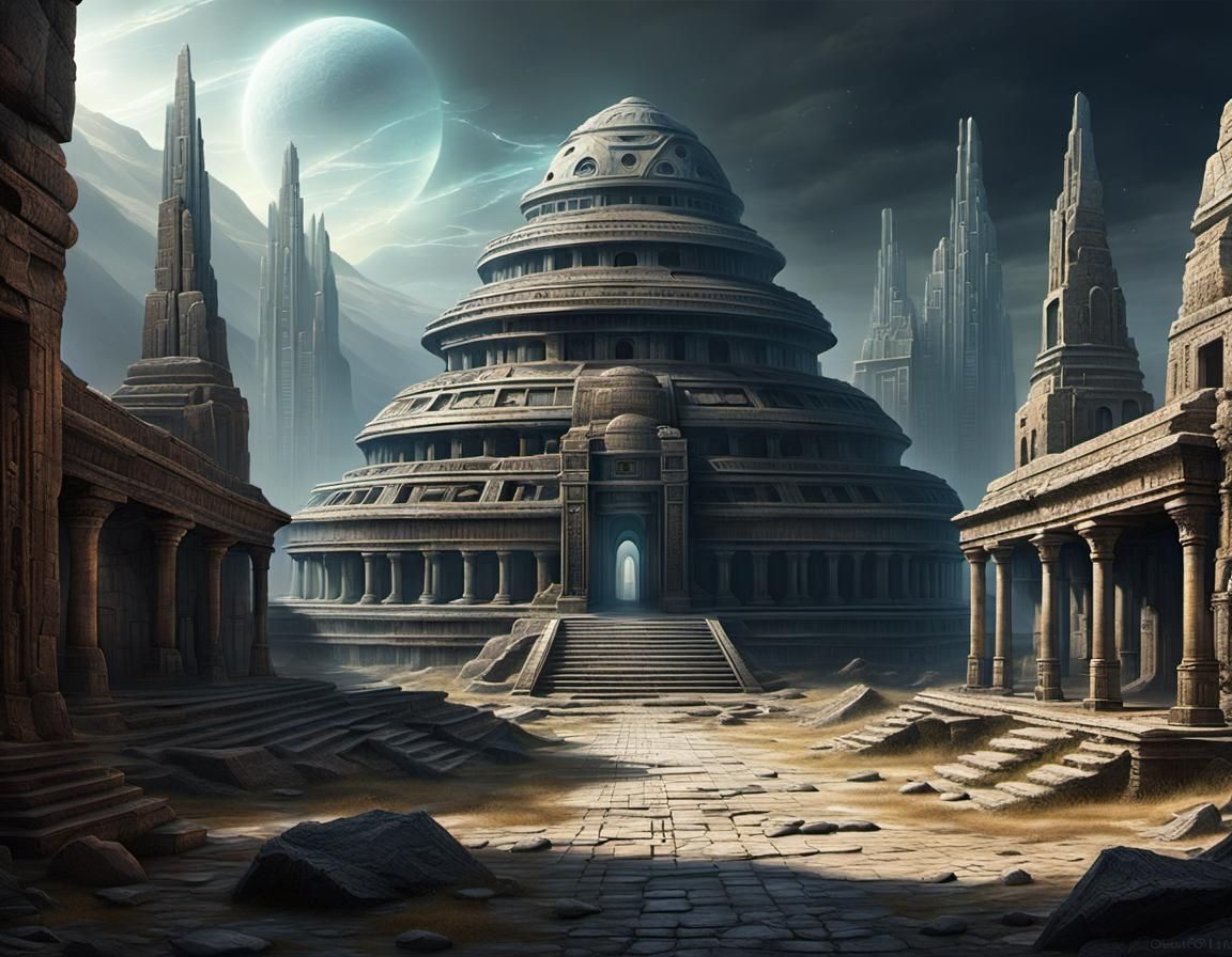 Abandoned Alien City in Oils with Volumetric Lighting