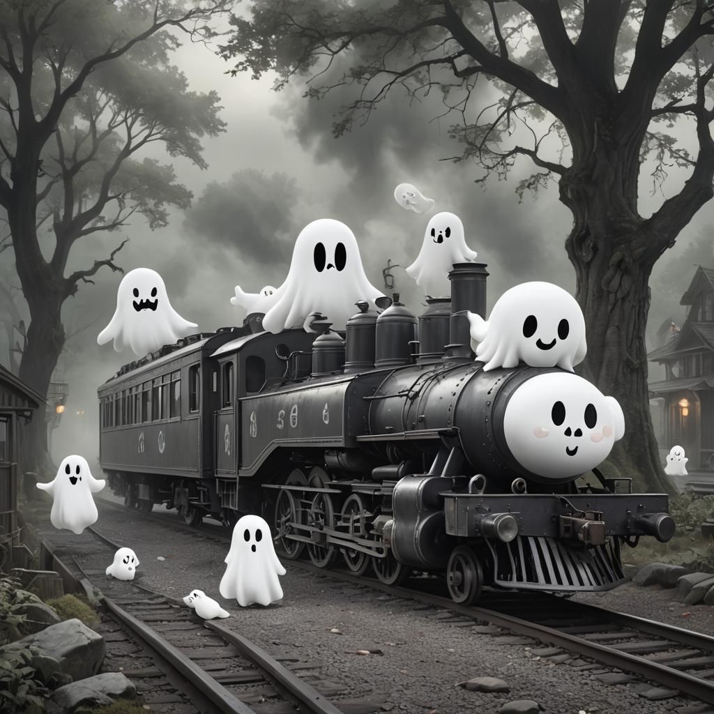 Friendly Ghost Train in Cartoon Style