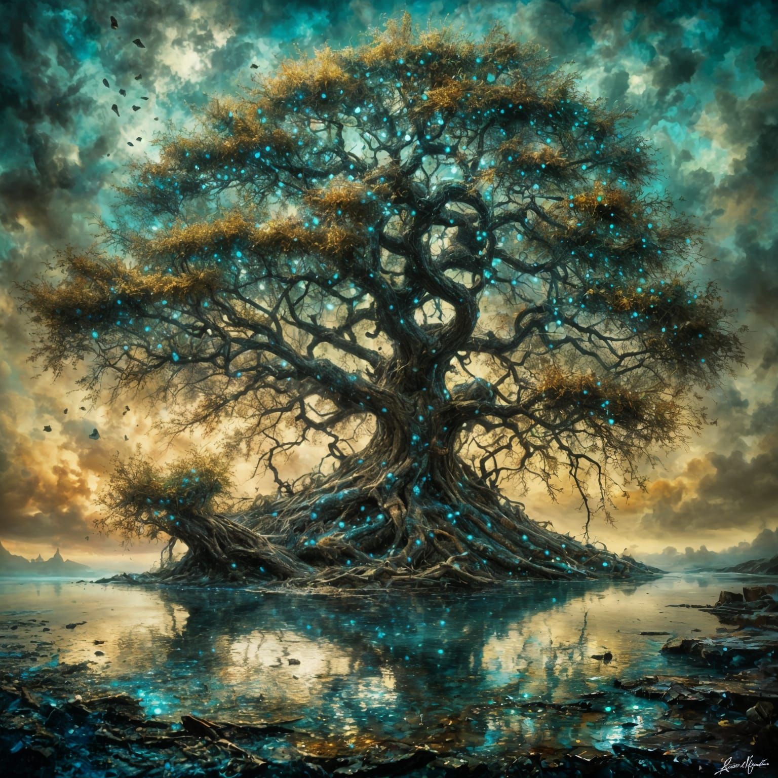 Surreal Tree with Oil and Purple Fantasy Elements