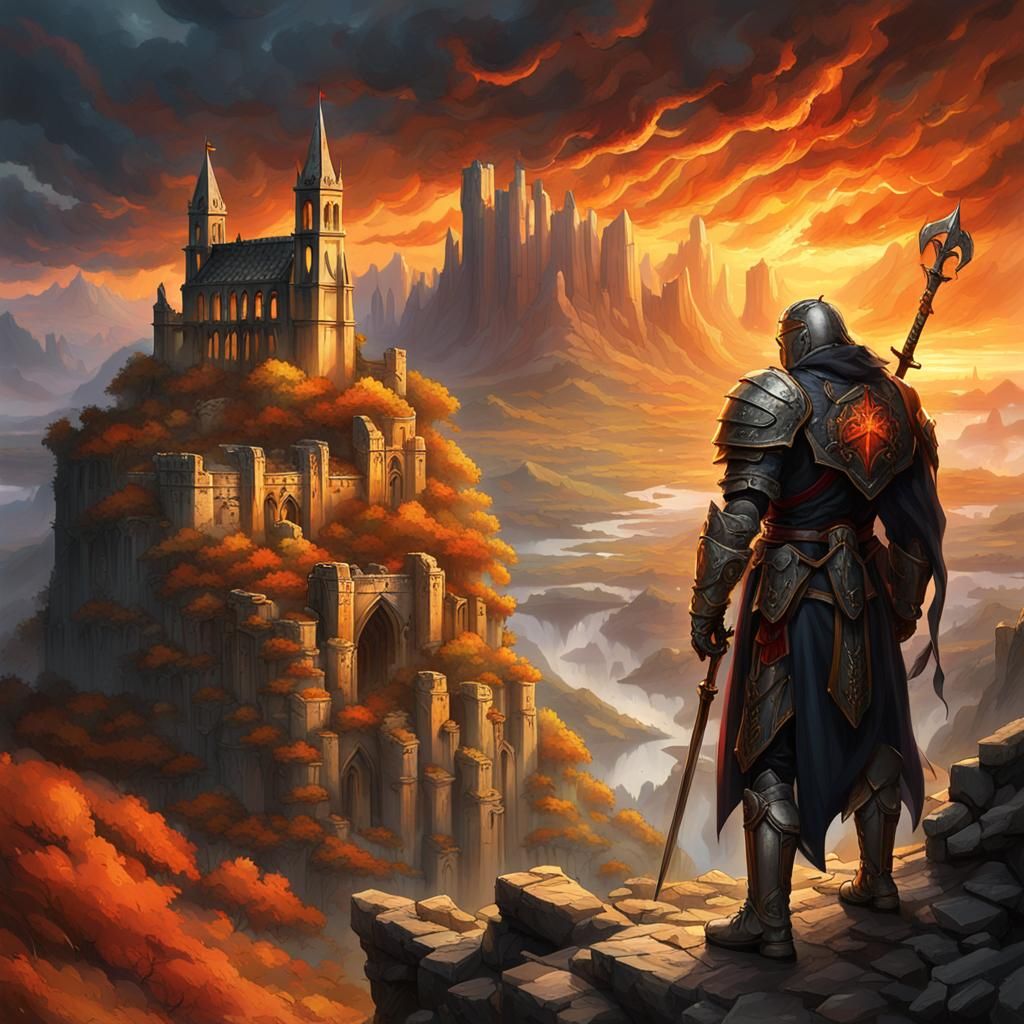 Templar Knight Gazing at Apocalyptic Storm