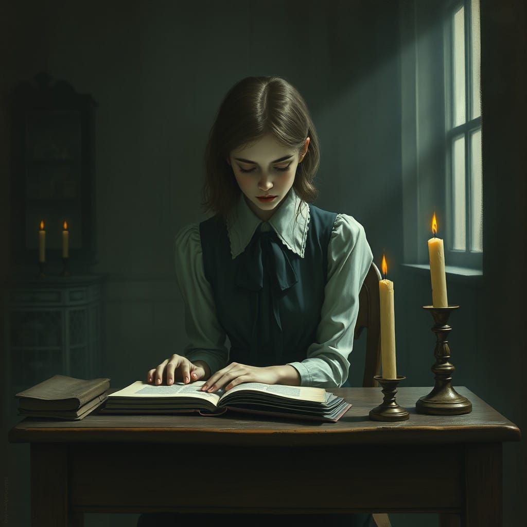 Ethereal Gothic Schoolgirl Sits in Shadows