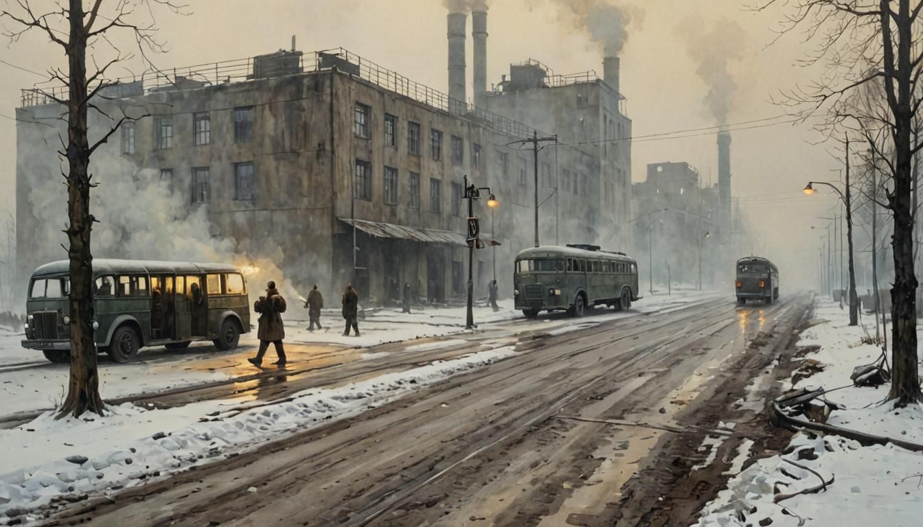 Soviet Workers Arriving at Steel Mill: Art Deco Monument