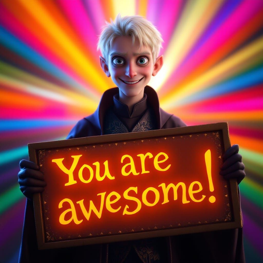 Draco Malfoy Holds "You Are Awesome!" Sign in 3D Style