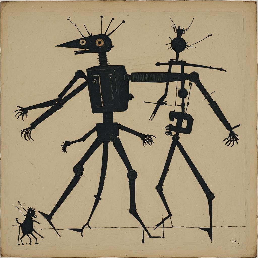 Robot in Bill Traylor Naive Art Style