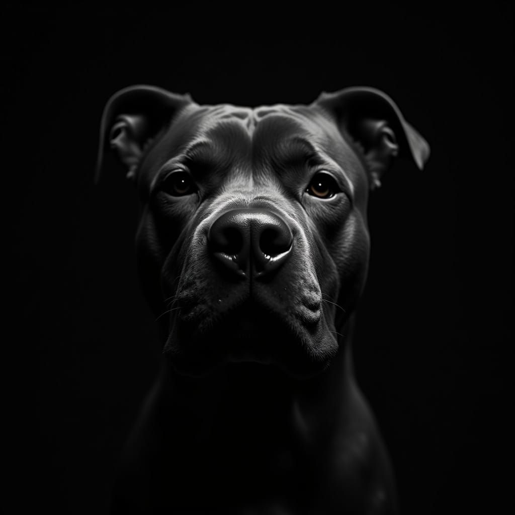 Dramatic Black and White Pit Bull Portrait