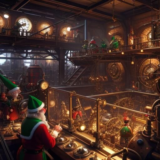 Steampunk Elves in Santa's Toy Workshop