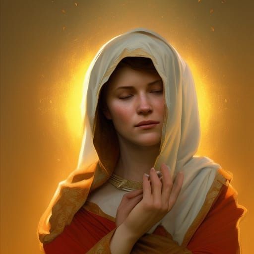 Mother Mary Portrait in Hyperdetailed Digital Art Style