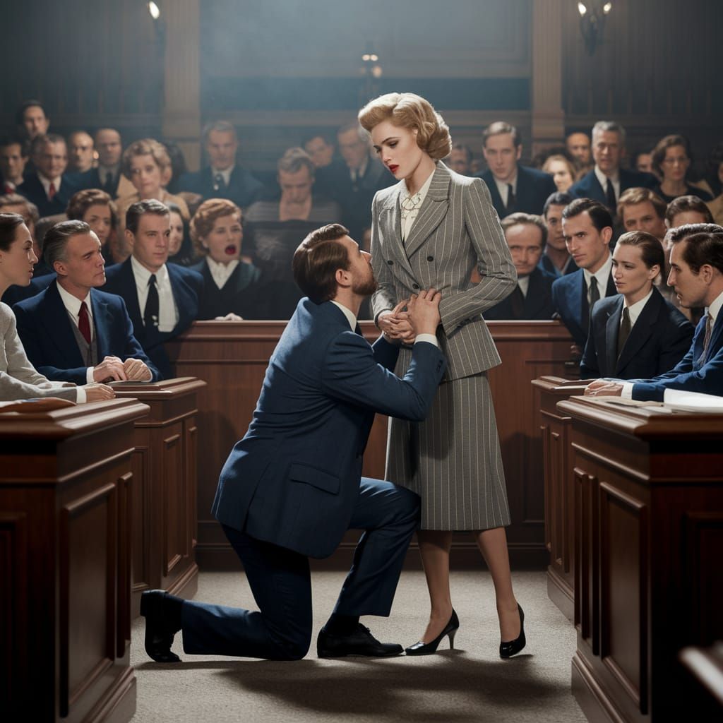 Distraught Man Begs Wife in 1950s Courtroom